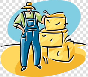 Vector Illustration Of Farmer With Bales Of Harvested   Cartoon  HD Png Download