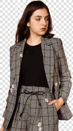 Italy Style Plaid Ladies Coat Pant Suits Embroidered   Coat Pant For Ladies  HD Png Download