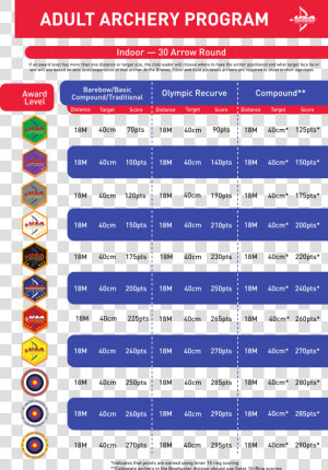 Usaa Adultachievement Scoringmatrix   Usa Archery Achievement Pins  HD Png Download