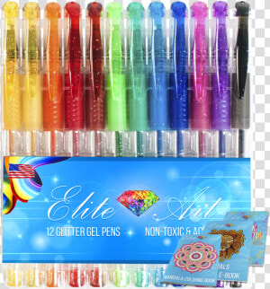 12 Glitter Gel Pens Etiquette   Plastic  HD Png Download