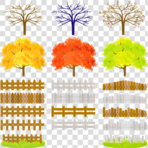 Landscaping  Trees  Fence  Grass  Bare Tree  Fall Trees  HD Png Download