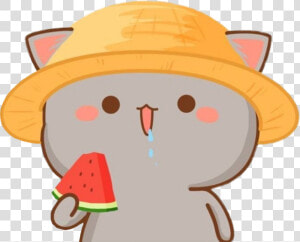 Cat Kawaii Cute Eat Watermelon Sandía Gato   Cat With Watermelon Kawaii  HD Png Download