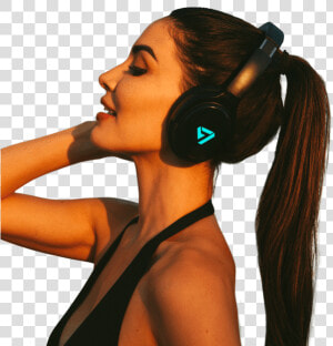 Woman Wearing Blue Colored Neon 100 Bluetooth Headphone   Girl With Headphones Png  Transparent Png