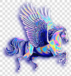  unicorn  pegasus  flyinghorse  horse  wings  holographic   Cartoon Unicorn With Wings  HD Png Download