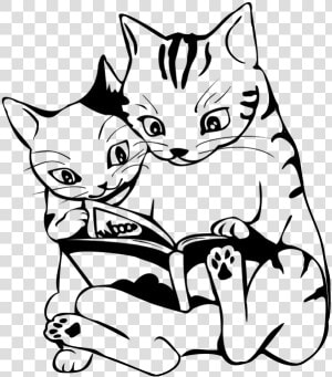 White line Art cat black And White small To Medium   Cat Reading Book Clipart Black And White  HD Png Download