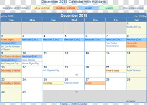 Calendar For December 2018 Usa   January 2020 Calendar With Holidays  HD Png Download