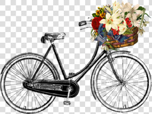 Bicycle  Flower  Bunch  Transport  Ride  Cycle   Vintage Bicycle Clip Art  HD Png Download