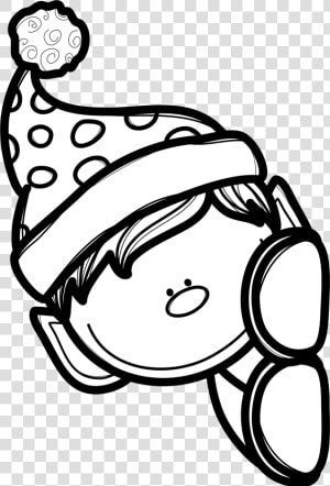 Black And White Coloring Page Of Boy Elf Peeking Around   Elf Black And White Clip Art  HD Png Download