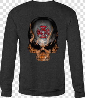 Crewneck Sweatshirt Flaming Skull Fire Fighter Maltese   Long sleeved T shirt  HD Png Download