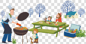 Barbecue Grill Picnic Illustration   Free Vector Bbq Family  HD Png Download