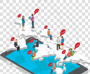 Illustration People On Map Communicating   Mobile Social Media Png  Transparent Png