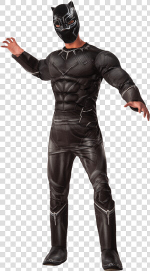 Adult Deluxe Black Panther Costume   Black Costumes For Men  HD Png Download