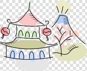 Vector Illustration Of Japanese Pagoda Temple With  HD Png Download