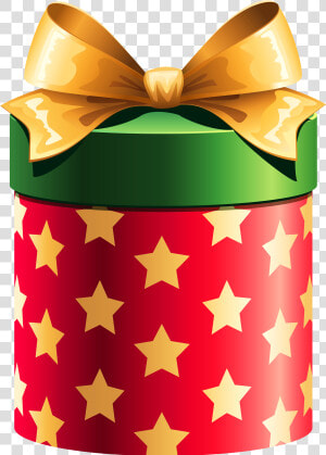 Round Red Gift Box With Gold Stars Clipart   Christmas Gift Clipart  HD Png Download