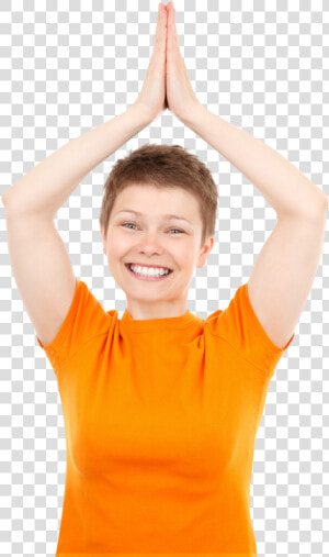 Happy Woman Joining Her Palms Together Png Image   Girl  Transparent Png