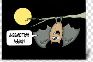 Halloween Card With Cute Bat Upsidedown Greeting Card   Cartoon  HD Png Download