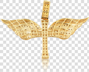 10k Yellow Gold Cross With Wings Diamond Pendant   Cross  HD Png Download