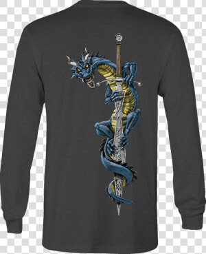 Long Sleeve Tshirt Dragon Knight Sword Shirt For Men   T shirt  HD Png Download