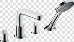 4 hole Rim Mounted Bath Mixer With Spout   Hansgrohe 3 Hole Bath Mixer  HD Png Download