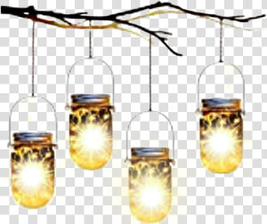  masonjars  hanging  lights  lanterns  branch  glow   Solar Lamp  HD Png Download