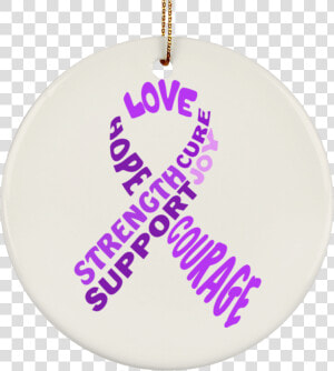 Purple Awareness Ribbon With Words Ceramic Circle Ornament   Jiggles  HD Png Download