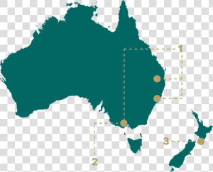 A Mono Colored Map Of Australia With 3 Dots Labeled   Labelled States Of Australia  HD Png Download