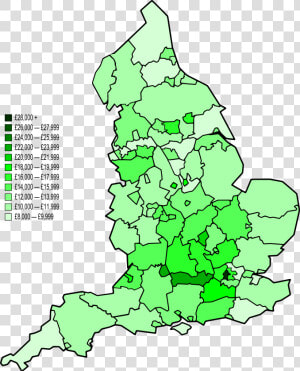 Map Of Nuts 3 Areas In England By Gva Per Capita   Gdp Per Capita Uk Map  HD Png Download