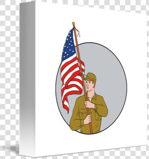 American Soldier Holding Usa Flag Circle Drawing   Soldier With Flag Drawing  HD Png Download