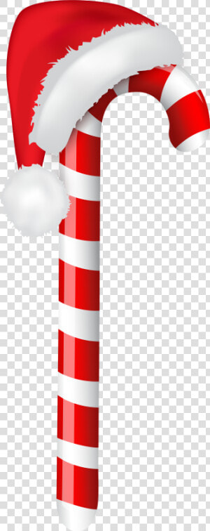 Candy Cane With Santa Hat Png Clip Art Image   Candy Cane With Christmas Hat  Transparent Png