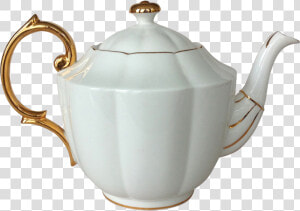 White Teapot With Gold Trim  HD Png Download