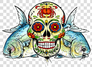 Ryan Keene Permit Sugar Skull Sticker   Sugar Skull Fish  HD Png Download