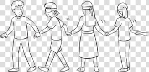 Team Of Blind Folded People Lead By Sighted Team Member    Line Art  HD Png Download