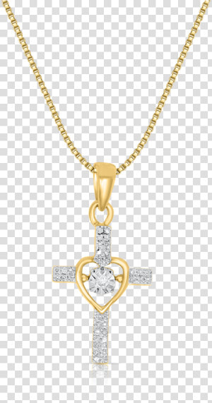 10k Yellow Gold Heart Cross Pendant   Gouden Ketting Met Parel  HD Png Download