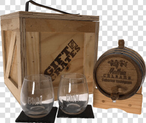 Wine Barrel With Glasses In Gift Crate  HD Png Download