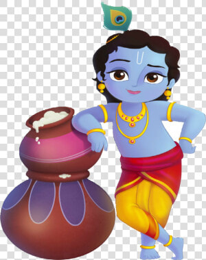 Lord Krishna Standing With Makhan   Little Krishna Cartoon  HD Png Download