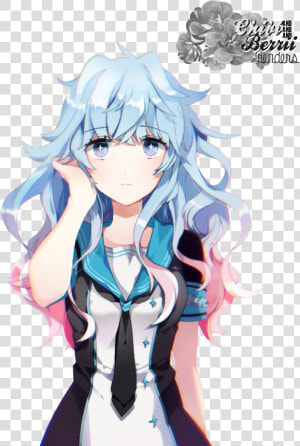 Anime Girl With Blue And Pink Hair   Anime Girl With Blue Curly Hair  HD Png Download