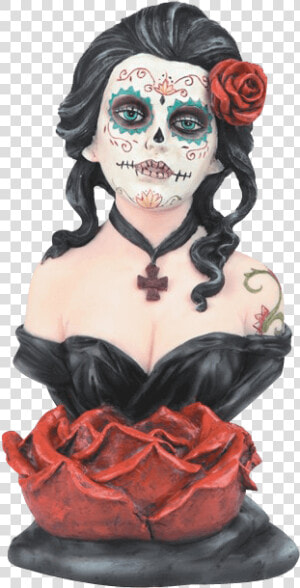 Sugar Skull Bust With Rose Candleholder   Bust  HD Png Download