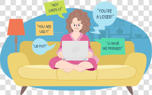 Upset Teen Girl Sitting On Couch Being Cyberbullied   Cyberbullying Or Cyber Harassment  HD Png Download