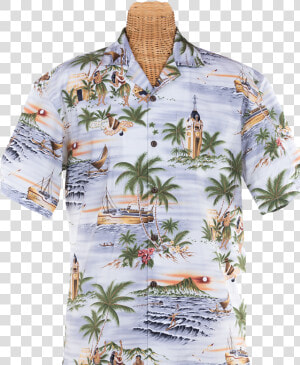 Newt S Retro print Aloha Shirt With The Aloha Tower   Hawaiian Shirt Royal Hawaiian Hotel  HD Png Download