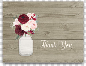 Rustic Mason Jar Burgundy Floral Thank You Cards   Wedding Invites For Ceremony Only  HD Png Download