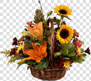 Arrangement Of Orange Lilies  Yellow Sunflowers  Bronze   Bouquet  HD Png Download