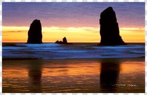 Haystack Rock Beach Shore Sunrise Sunset   Sunset  HD Png Download