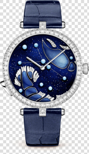 Lady Arpels Zodiac Lumineux Cancer Watch pearly Alligator    Van Cleef Leo Watch  HD Png Download