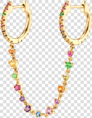 Rainbow Double Huggie With Tennis Chain   Earrings  HD Png Download