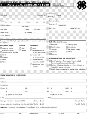 A Copy Of The 4 h Individual Enrollment Form   Ga 4 H Enrollment Card  HD Png Download