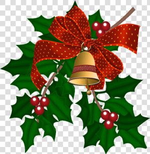 Cloche Et Houx   Christmas Bell With Holly Leaves Clip Art  HD Png Download