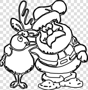 Reindeer Clipart Black And White   Weihnachtsmann Mit Rentier Zum Ausmalen  HD Png Download