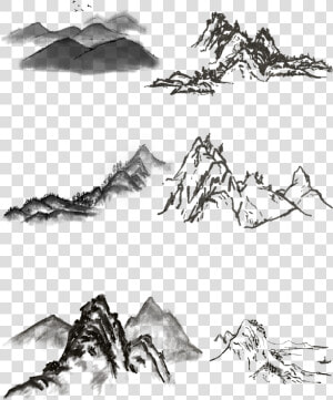 Landscape Chinese Painting Freehand Brush Black White   Chinese Brush Painting Black  HD Png Download