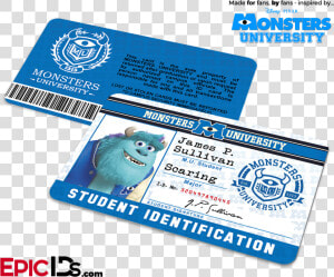 Monsters University Cosplay Student Id Card   Sully Monsters University Card  HD Png Download