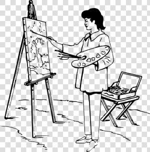 Easel Clipart Black And White   Drawing Of Someone Drawing  HD Png Download